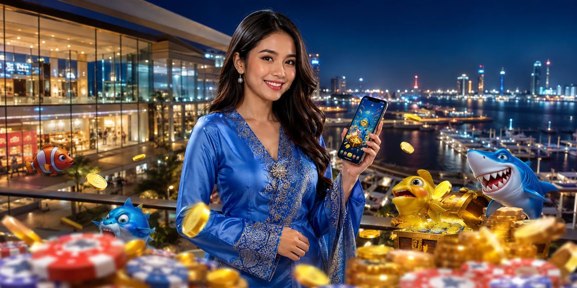 Pengguna Malaysia berpakaian baju kurung memainkan permainan memancing dalam aplikasi cuci88